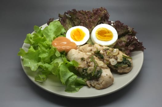 Salad with chicken and egg