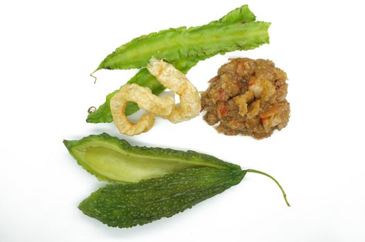 Shrimp paste chili sauce with green vegetable and crispy pork, Thai traditional food