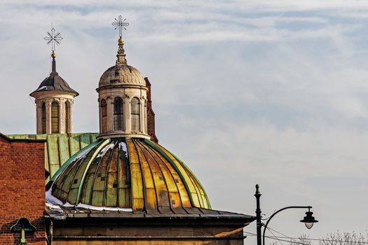 Towers of the Church of the Holy Trinity in Krakow, Poland.