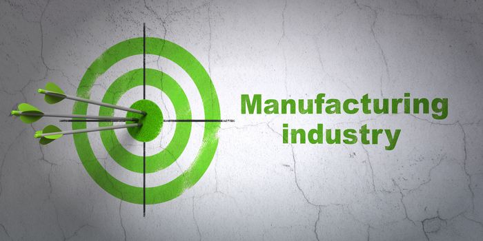 Success Manufacuring concept: arrows hitting the center of target, Green Manufacturing Industry on wall background