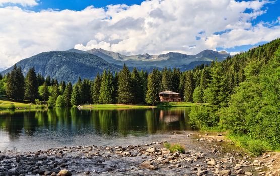 summer view of Caprioli lake in Val di Sole, Trentino, Italy