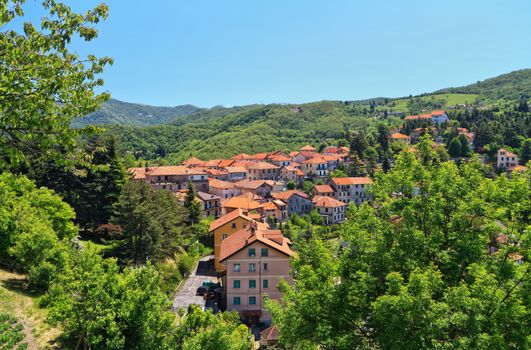 Overview of Crocefieschi village in Liguria, Italy