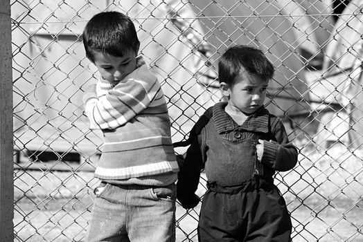 Syrian people in refugee camp in Suruc. These people are refugees from Kobane and escaped because of Islamic state attack. 30.3.2015, Suruc, Turkey