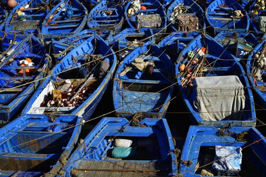 nice blue boat in old port in Essaouira
