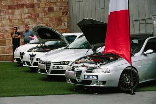 MELBOURNE/AUSTRALIA - JANUARY 31: Car enthusists display their cars at the Car Club Showcase, Federation Square, Melbourne held on the 31st January 2016. Held on the last Sunday of every month it was the Alfa Romeo Owner's Club's turn to show off some of the best examples of marques classic and modern models.