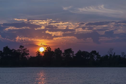 Beautiful sunset on river