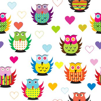 Seamless background with carttoon owls