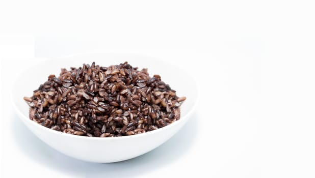 cooked black rice in bowl