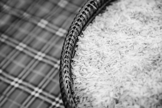 Black and white color of rice in bamboo basket