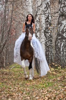 Young woman and horse in a forest