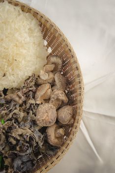 Dried shiitake mushroom in bamboo basket
