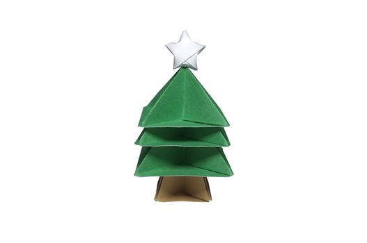 Origami in shape of Christmas Tree with star on top