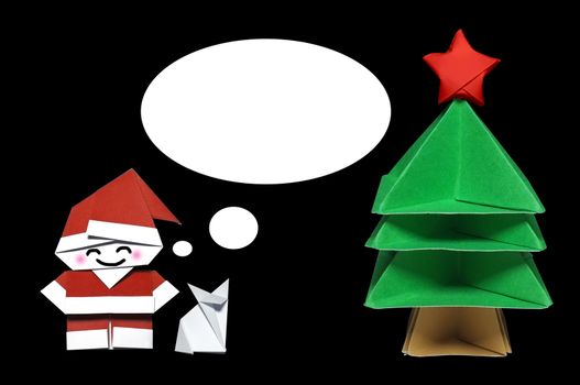 Origami in shape of Santa Claus, Christmas Tree and Fox with callout frame