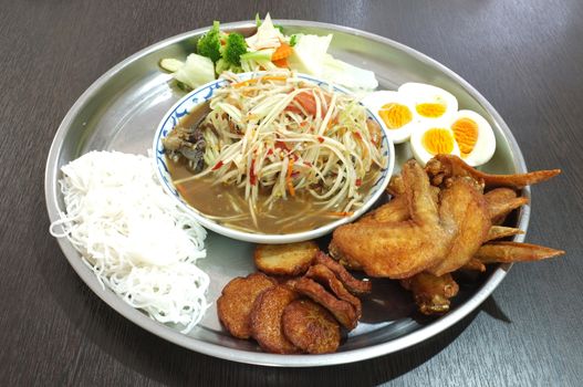 Set of Papaya salad, Thai spicy food