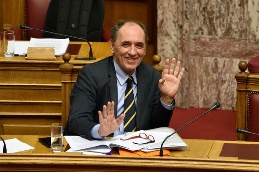 GREECE, Athens : Greece's Economy Minister Giorgos Stathakis attends a parliamentary session ahead of a voting, in Athens, Greece December 15, 2015. Greek parliament votes on reforms needed for the country to receive further financial aid from its international lenders.