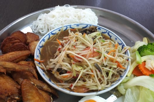 Set of Papaya salad, Thai spicy food