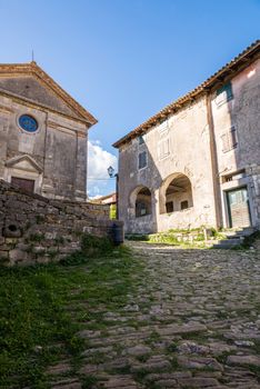 cobbled pavement and stone buildings in the old town