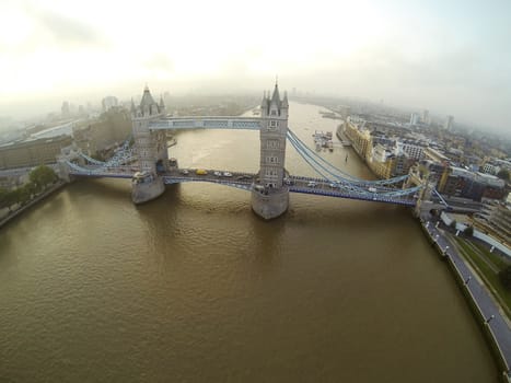 View from above London bridge over Thames river