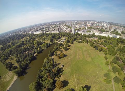 Aeral view on Hyde Park and London city in the distance.