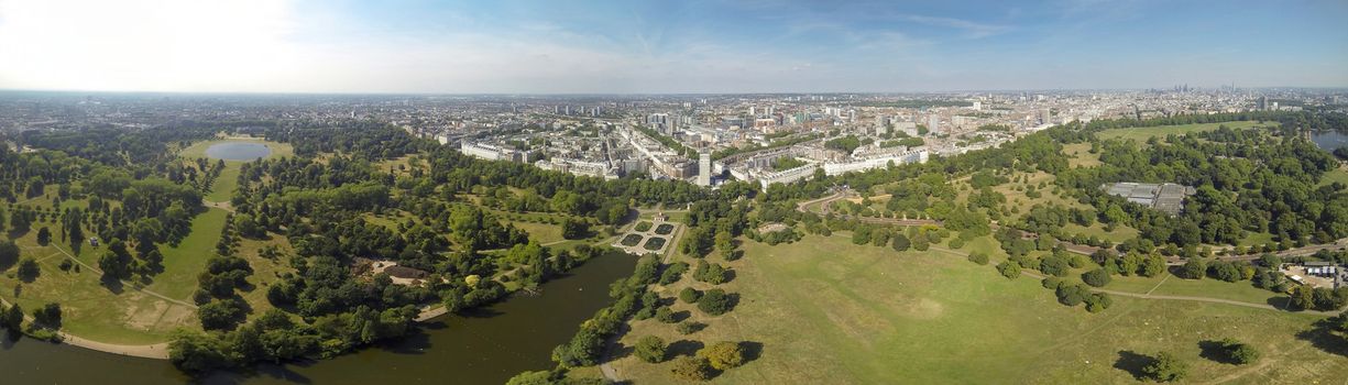 Aeral view on Hyde Park and London city in the distance.
