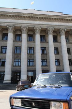 Lada car in front of the building