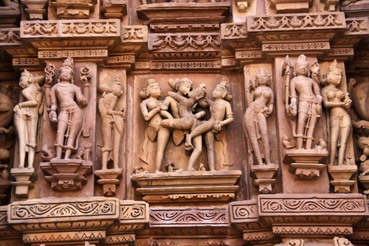 Statues on a temple in Khajuraho, India