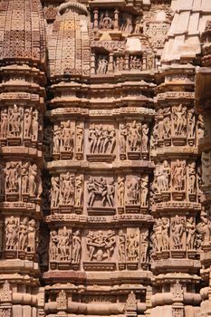 Statues on a temple in Khajuraho, India