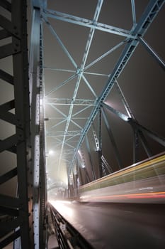 Night traffic on a beautiful modern bridge