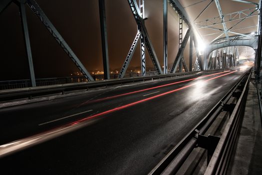 Night traffic on a beautiful bridge