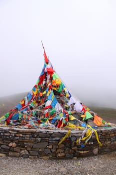 Prayer flags on the Himalayas monuntain range