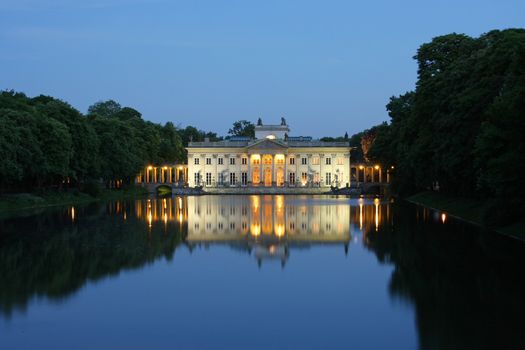 Palace on the water in Lazienki Park in Warsaw build in 18th century by the last Polish king Stanislas Poniatowski