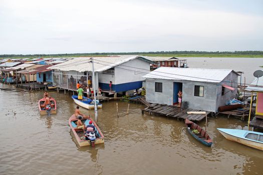 Houses floating or river Kwai in Thailand