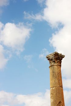 Column of the Roman Temple of Artemis in Jerash, Jordan with copyspace