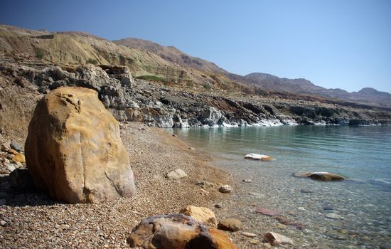 Satly stones and rock at the coast of Dead sea