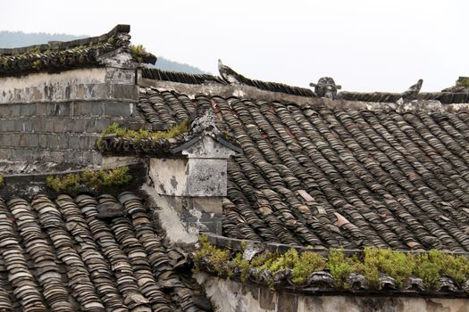 Roof on a simple village house in China