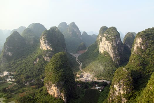 Amaizing Yangshuo valley in China from a hot air balloon