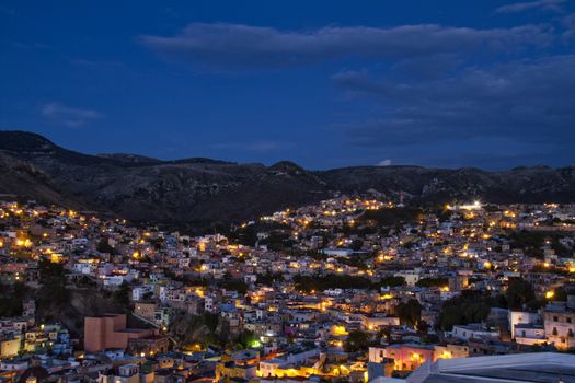 The city of Guanajuato at night in Mexico