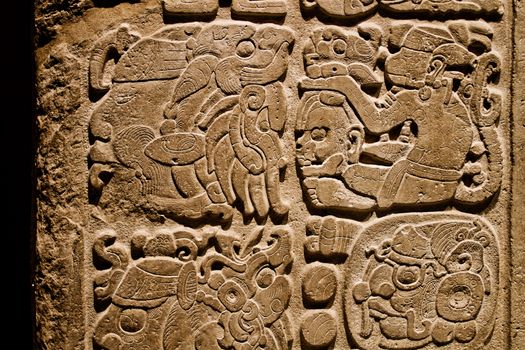 Mayan carvings on a wall, Mexico