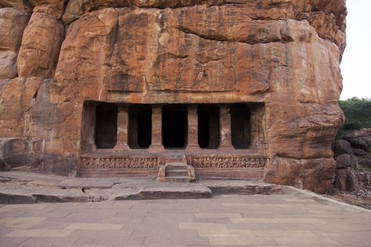 Cave temple cut out from the rock at Badami, India