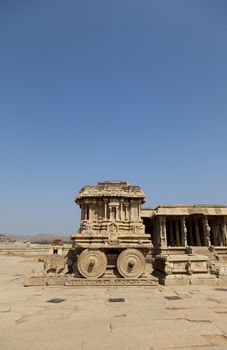 Stone chariot at Vittala temple - one of the highlight of the Hampi temple complex in India