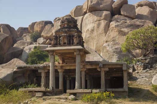 Sacred tanks - Pushkarami at the Krishna Temple near Vittala temple at Hampi, Karnataka, India.