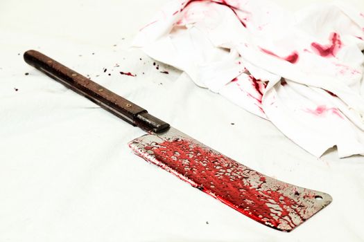 Crime scene with an axe and blood