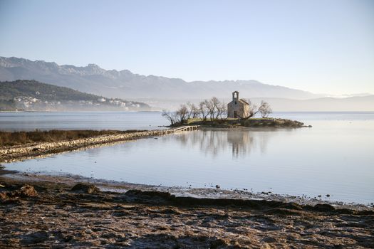 Small island with a church located in near Zadar in Croatia.