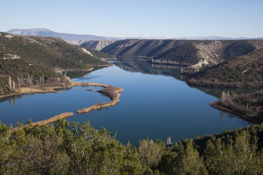 Aerial view on River Krka national park in Croatia near Zadar.