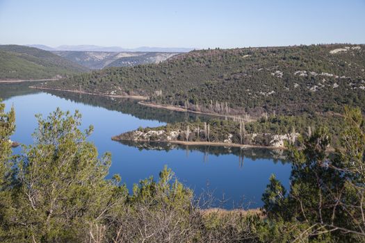 Aerial view on River Krka national park in Croatia near Zadar.