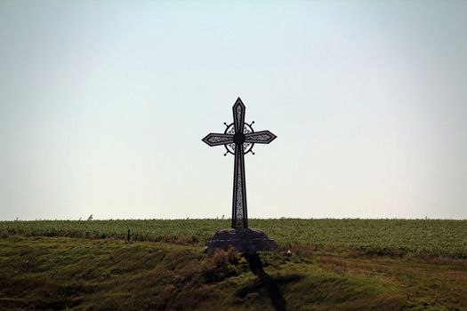 Beautiful cross on the top of a hill, made in Ukraine.