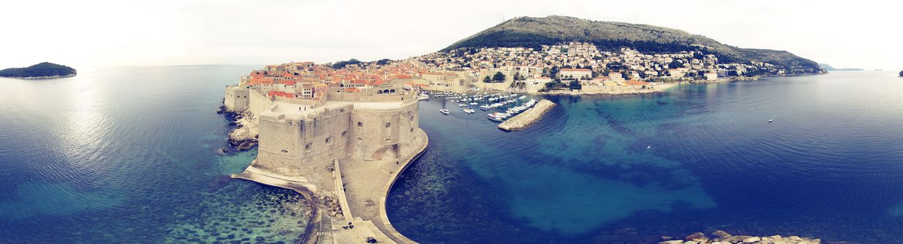 Areal panoramic view on Dubrovnik, Croatia. One of the most prominent travel destinations on Adriatic sea, located on Dalmatian coastline.