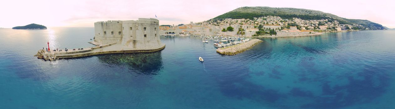 Areal panoramic view on Dubrovnik, Croatia. One of the most prominent travel destinations on Adriatic sea, located on Dalmatian coastline.