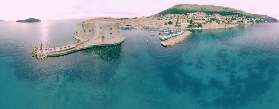 Areal panoramic view on Dubrovnik, Croatia. One of the most prominent travel destinations on Adriatic sea, located on Dalmatian coastline.