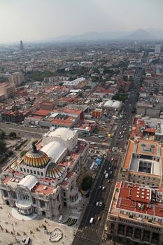 Areal panoramic view on the Palacio de Bellas Artes in Mexico City.